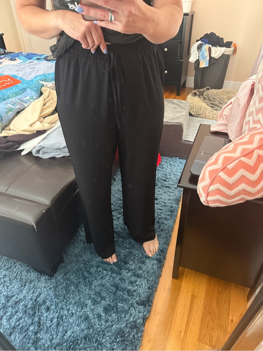 Everyday Black Wide-Leg Drawstring Pants for Women
